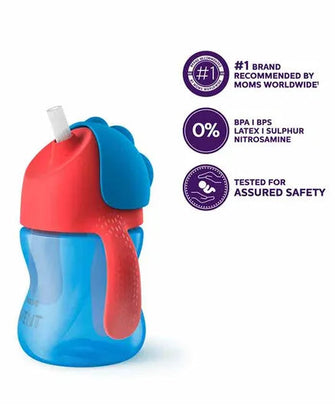 Avent Bendy Twin Handle Straw Cup - Blue - 200 ml